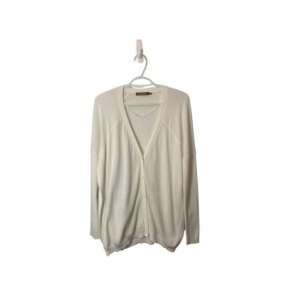 Sandwich white knitted V neck button down cardigan size M - Picture 2 of 3